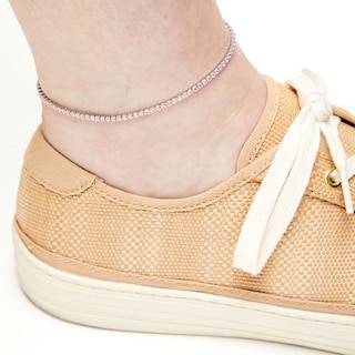 Sterling Silver Pink CZ Tennis Anklet