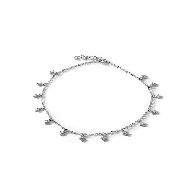 Sterling Silver CZ Star Chain Anklet - 9"