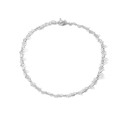 Sterling Silver Love Flat Curb Chain Anklet Made in Italy - 10"