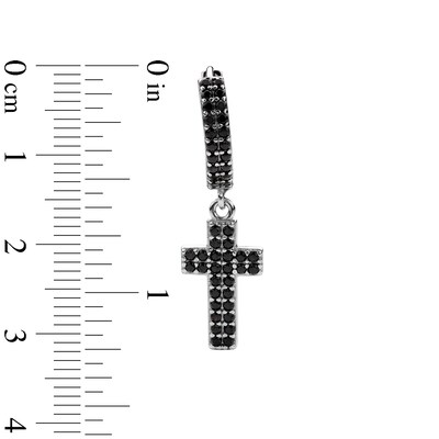 Sterling Silver Black CZ Double Row Cross Dangle Huggies