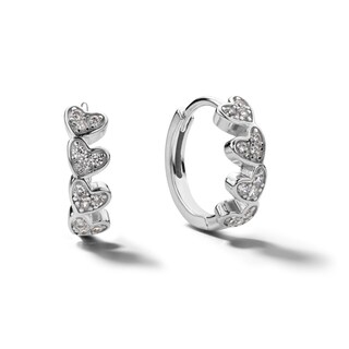Solid Sterling Silver CZ Heart Composite Huggies