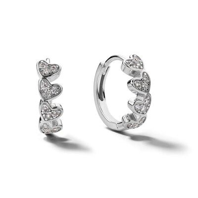 Solid Sterling Silver CZ Heart Composite Huggies