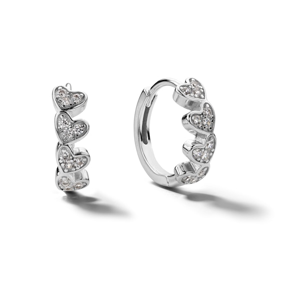 Solid Sterling Silver CZ Heart Composite Huggies