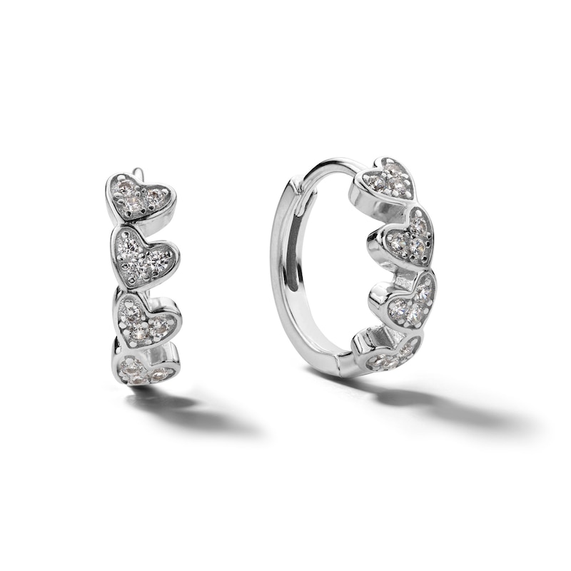 Solid Sterling Silver CZ Heart Composite Huggies