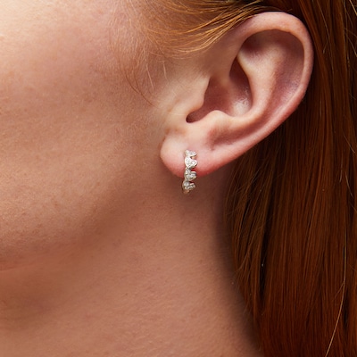 Solid Sterling Silver CZ Heart Composite Huggies