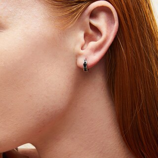 Solid Sterling Silver Princess-Cut Black CZ Channel Huggies