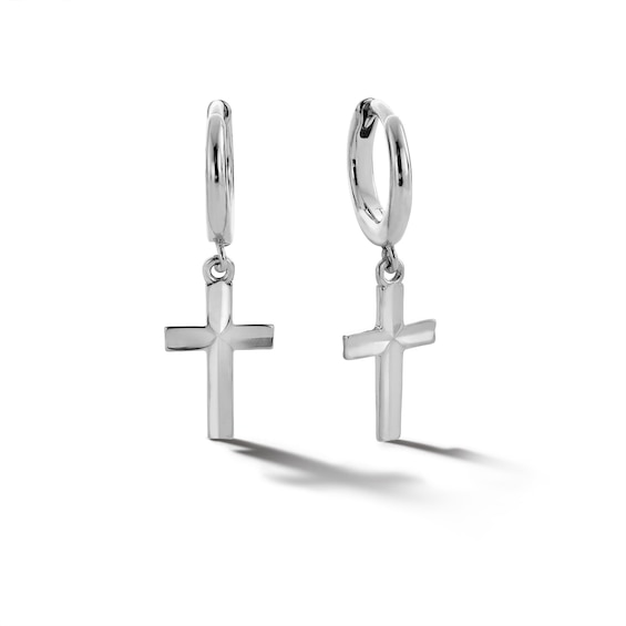 Sterling Silver Diamond Cut Cross Dangle Huggies