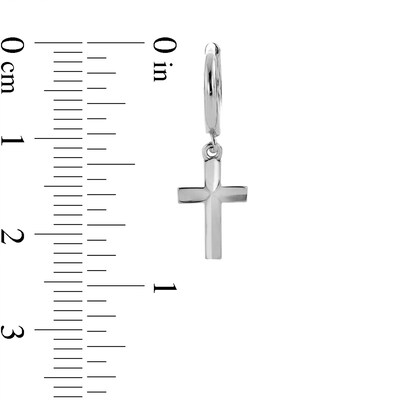 Solid Sterling Silver Diamond-Cut Cross Dangle Huggies