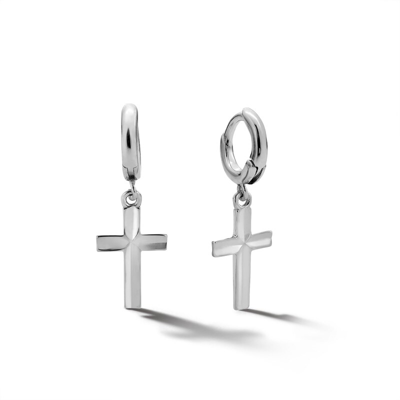 Sterling Silver Diamond Cut Cross Dangle Huggies