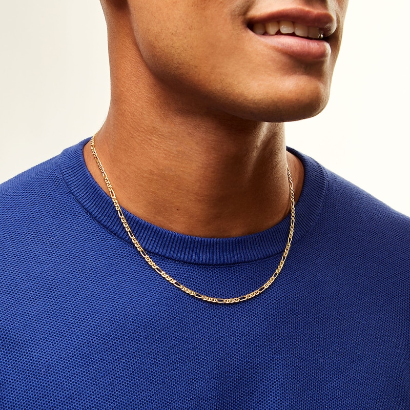 Main Image 2 of 10K Semi-Solid Gold Diamond Cut Figaro Gucci Chain Made in Italy - 20"