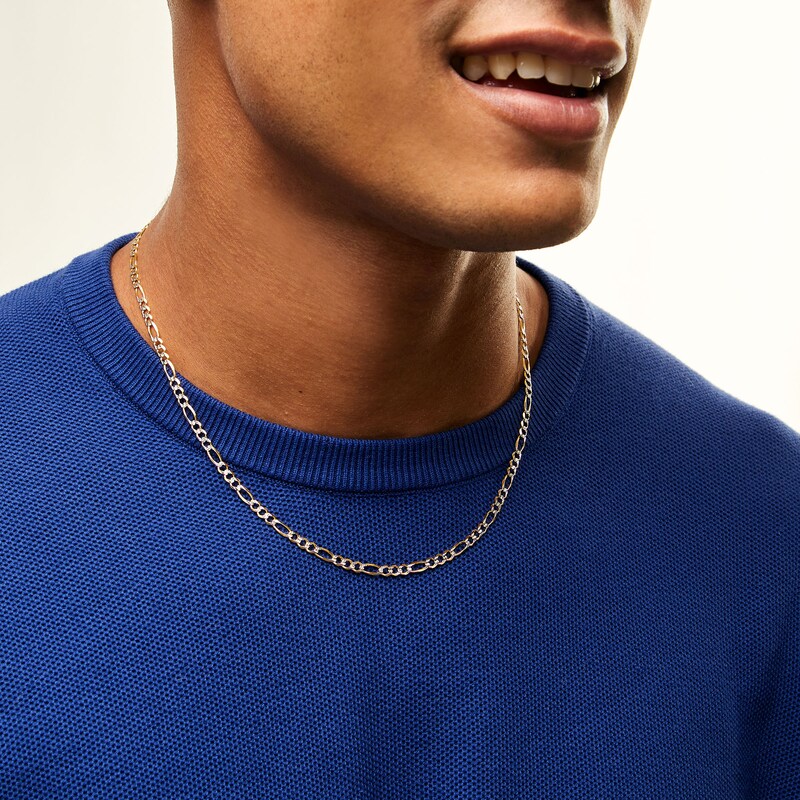 Main Image 2 of 10K Solid Gold Diamond Cut Figaro Chain Made in Italy - 20&quot;