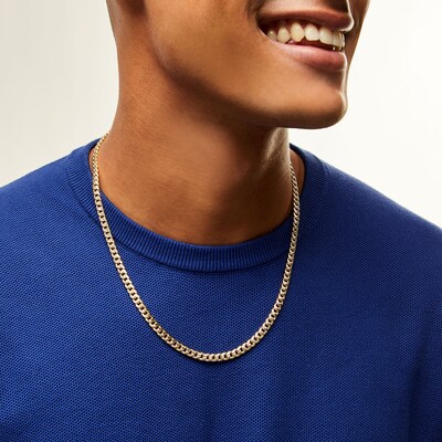 10K Hollow Gold Diamond Cut Curb Chain Made in Italy