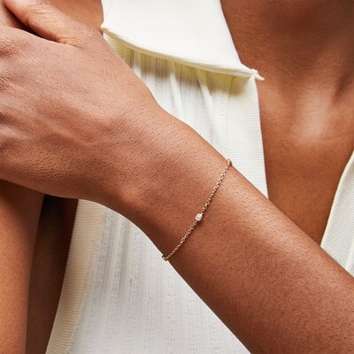 14K Solid Gold CZ Permanent Station Chain