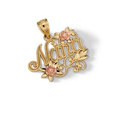 10K Solid Gold Nana with Roses Two-Tone Necklace Charm