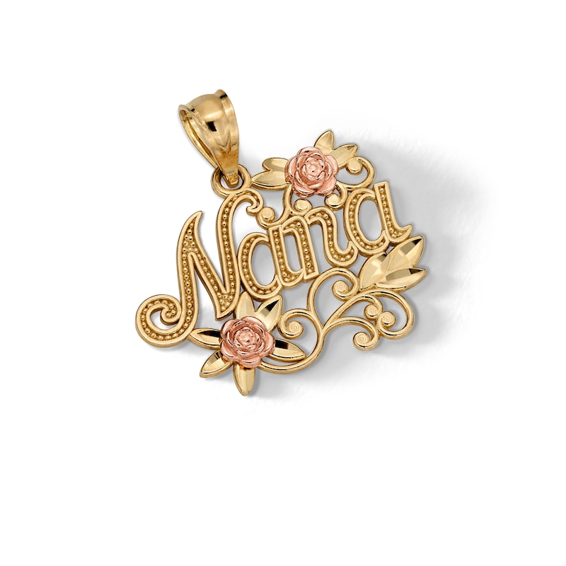 10K Solid Gold Nana with Roses Two-Tone Necklace Charm
