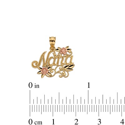 10K Solid Gold Nana with Roses Two-Tone Necklace Charm