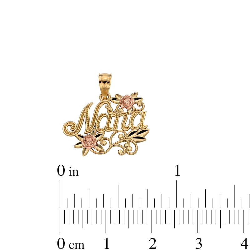 10K Solid Gold Nana with Roses Two-Tone Necklace Charm