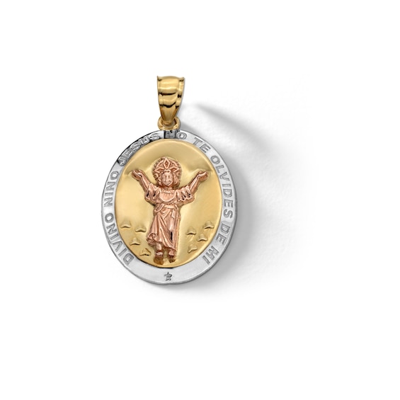 10K Solid Gold Divino Medallion Tri-Tone Necklace Charm