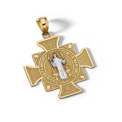 10K Solid Gold Saint Benedict Two-Tone Necklace Charm