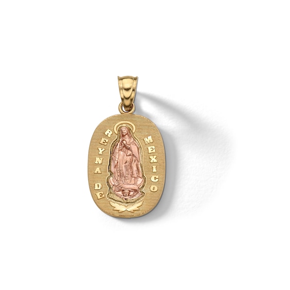 10K Solid Gold Diamond-Cut Oval Guadalupe Two-Tone Necklace Charm