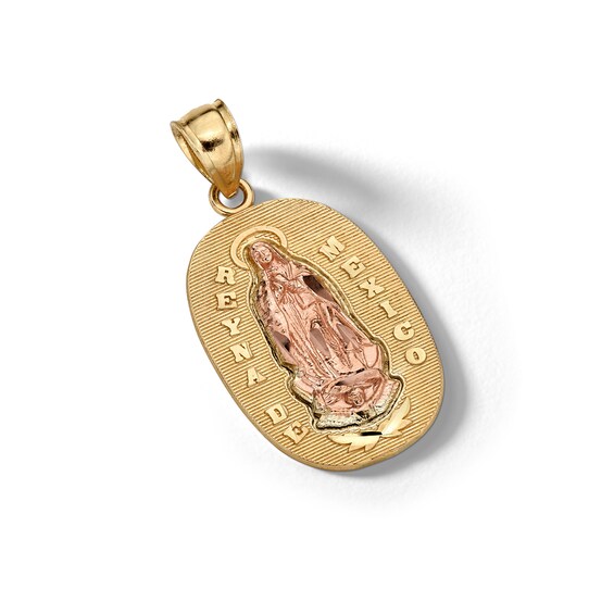 10K Solid Gold Diamond-Cut Oval Guadalupe Two-Tone Necklace Charm