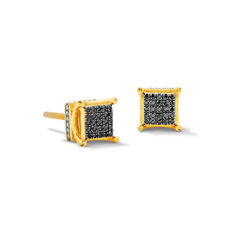 14K Gold Plated 1/6 CT. T.W. Black Diamond Square Studs