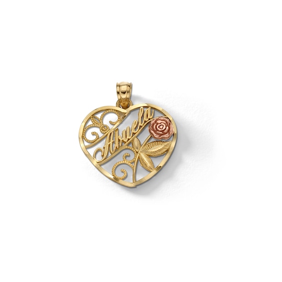 10K Solid Gold Abuela with Rose Two-Tone Necklace Charm