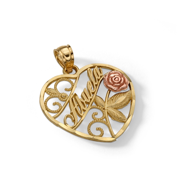 10K Solid Gold Abuela with Rose Two-Tone Necklace Charm