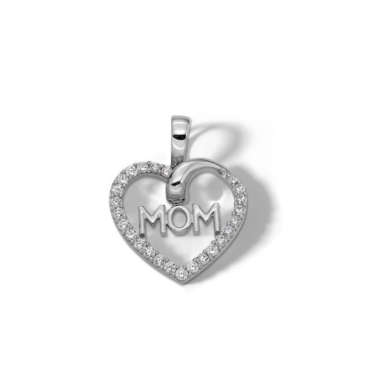 Sterling Silver CZ MOM Heart Necklace Charm