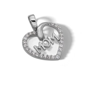 Sterling Silver CZ MOM Heart Necklace Charm