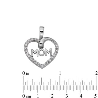 Sterling Silver CZ MOM Heart Necklace Charm