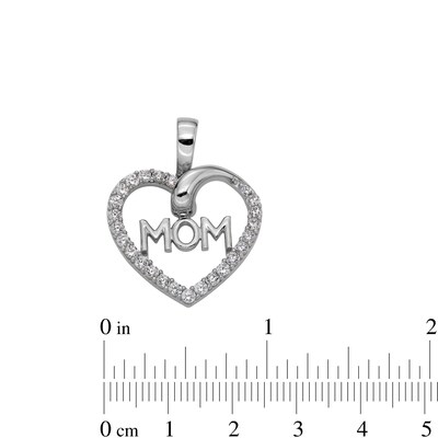 Sterling Silver CZ MOM Heart Necklace Charm