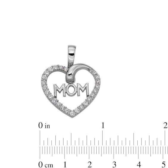 Sterling Silver CZ MOM Heart Necklace Charm