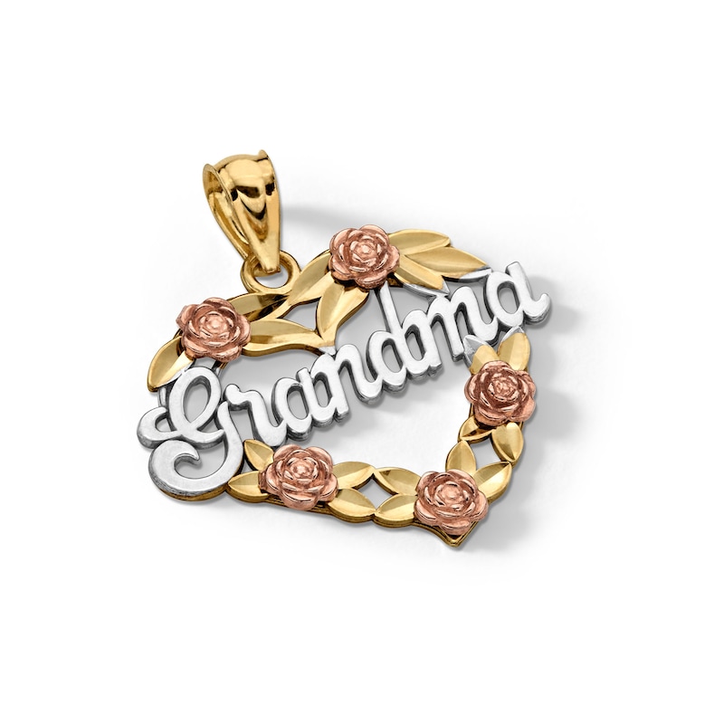 Main Image 3 of 10K Solid Gold Grandma with Roses Tri-Tone Necklace Charm