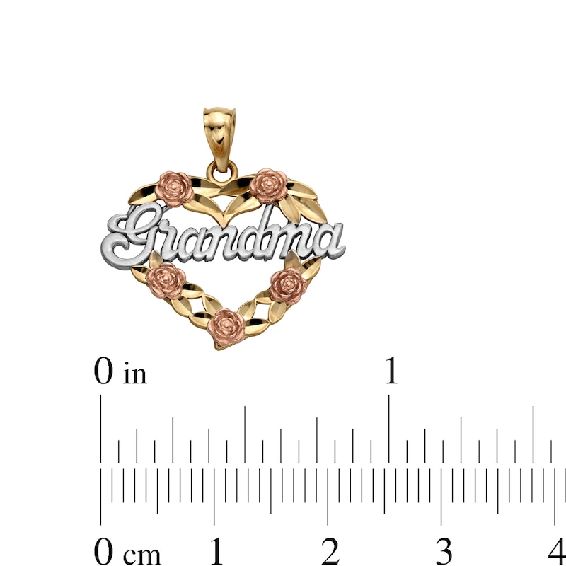 10K Solid Gold Grandma with Roses Tri-Tone Necklace Charm