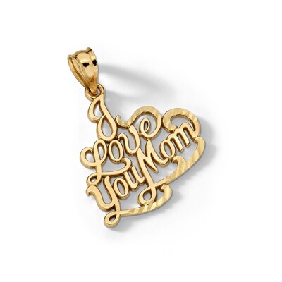 10K Solid Gold Diamond-Cut "I Love You Mom" Charm