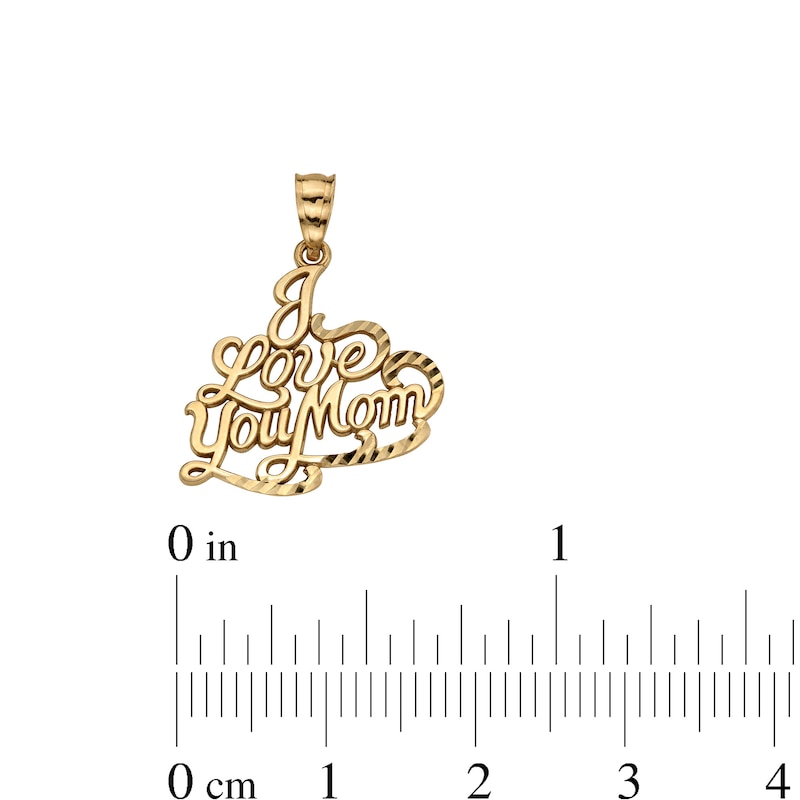 10K Solid Gold Diamond-Cut "I Love You Mom" Necklace Charm