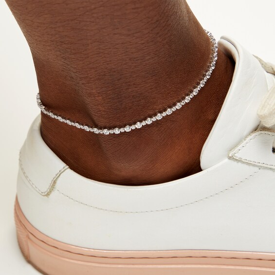 ​​​​​​​Sterling Silver CZ Tennis Anklet Made in Italy - 10"