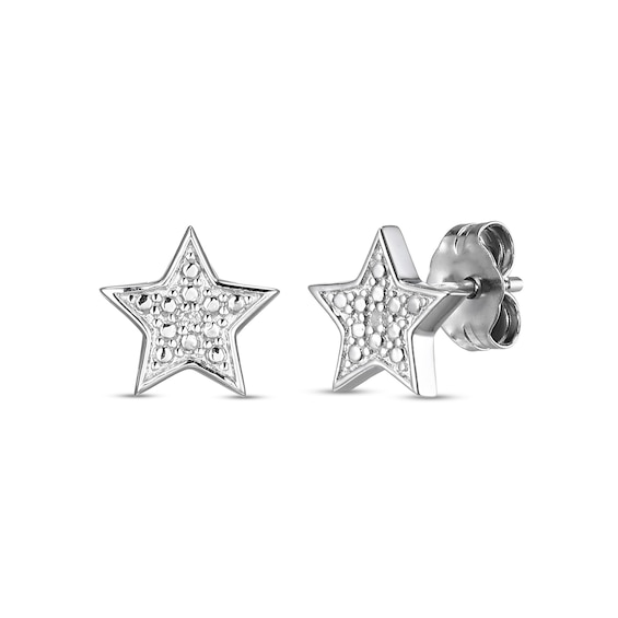 Sterling Silver Diamond Accent Star Studs