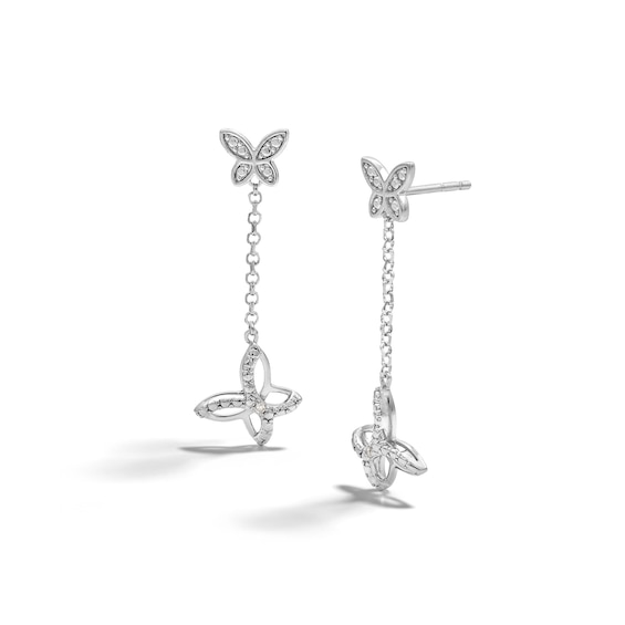 Sterling Silver Diamond Accent Dangle Butterfly Earrings