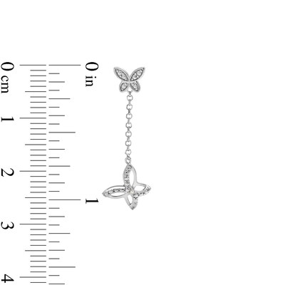 Solid Sterling Silver Diamond Accent Butterfly Dangle Earrings