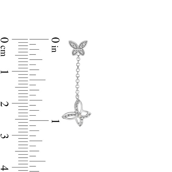 Solid Sterling Silver Diamond Accent Butterfly Dangle Earrings