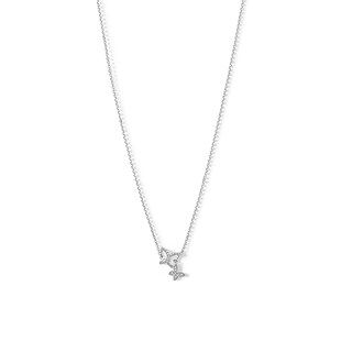 Solid Sterling Silver Diamond Accent Double Butterfly Dangle Necklace - 18"