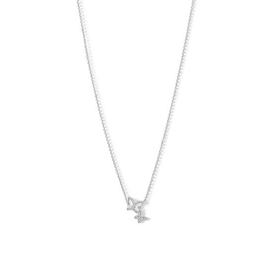 Sterling Silver Diamond Accent Dangle Butterfly Pendant - 16" + 2"
