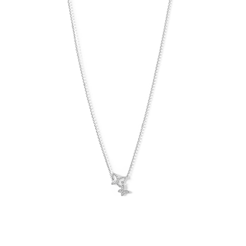 Solid Sterling Silver Diamond Accent Double Butterfly Dangle Necklace - 18"