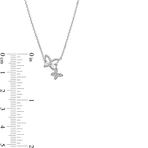 Solid Sterling Silver Diamond Accent Double Butterfly Dangle Necklace - 18"