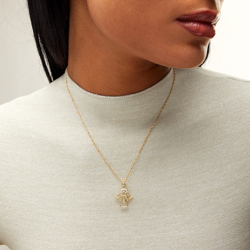 Main Image 2 of 18K Gold Plated Diamond Accent Angel Necklace Charm