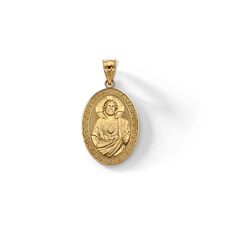 14K Solid Gold Sacred Heart Medallion Necklace Charm