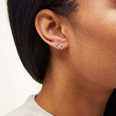 14K Plated Gold Diamond Accent XO Mismatch Studs