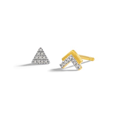 14K Plated Gold Diamond Accent Geo Triangle Mismatch Studs